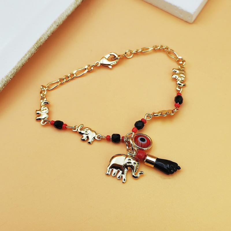 ブレスレット アンクレット レディース ボヘミアンテイスト デビルアイ 悪魔の目 小象 エレファント キャラクター 幾何学 ドット模様 リゾート 旅行 普段使い...