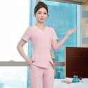 セットアップ レディース 夏用 半袖 五分袖 美容 エステ サロン セラピスト オフィス 受付 事務服 制服 ワークウェア ポリエステル 伸縮性 軽量 快適 スカート パンツ