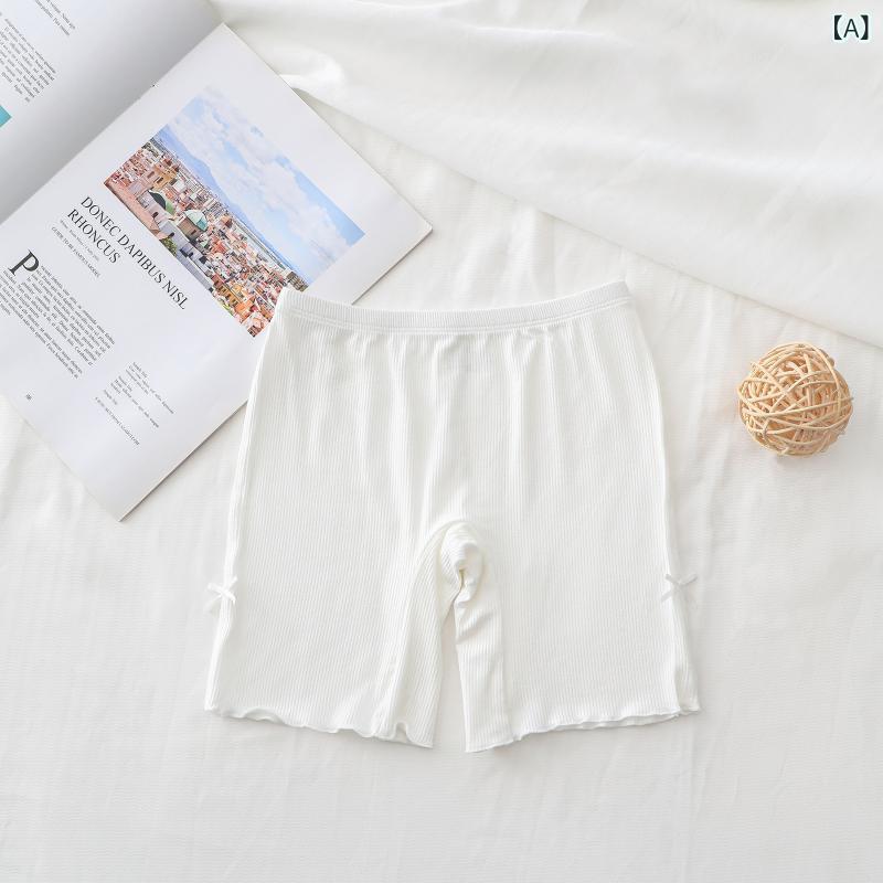 ショートパンツ 女の子 キッズ 子供用 かわいい インナーパンツ 安全パンツ ショーツ一体型 透け防止 見せパン防止 5分丈 ひざ丈 モダール ストレッチ レース リボン 肌触りなめらか 柔らかい 普段使い デイリー カジュアル 韓国風 2