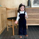 女児 セットアップ キッズ 女の子 子供服 上下セット 韓国ファッション かわいい おしゃれ カジュアル オーバーオール サロペット 長ズボン フレアパンツ フリルネック インナーシャツ カットソー 綿 コットン 柔らかい ソフトタッチ 春秋