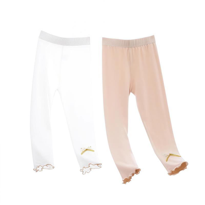 キッズ 女の子 レギンス スパッツ 9分丈 ハイウエスト フリルデザイン 高伸縮 ストレッチ 綿混紡 普段..