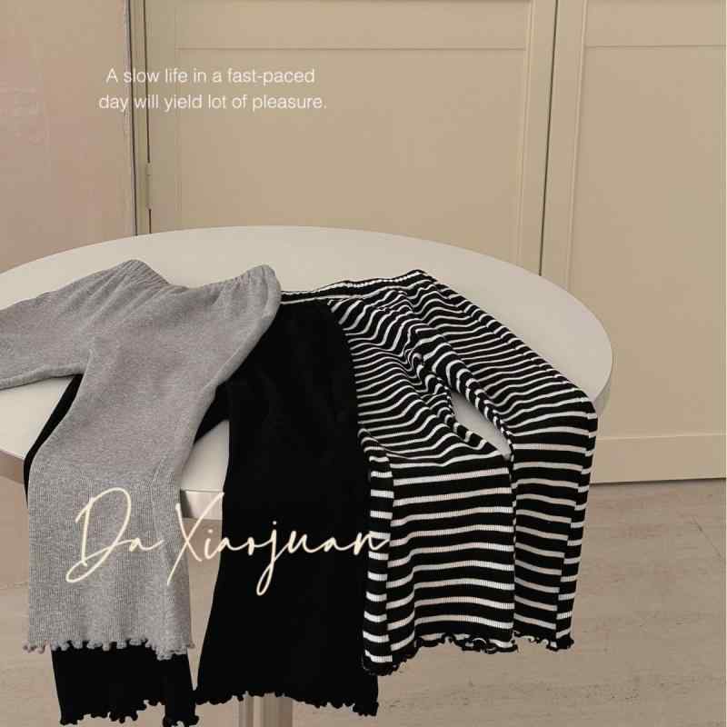 パンツ 女の子 赤ちゃん フレアパンツ ロング丈 薄手 綿素材 ソフトタッチ ストライプ柄 韓国風 カジュアル 普段使い 部屋着 春 夏 秋 1歳 2歳 3歳 80cm 90cm 100cm キッズ服