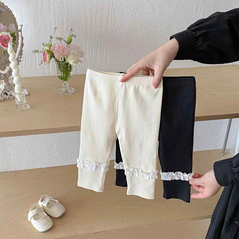 レギンス ベビー 女の子 秋冬物 綿 コットン 伸縮性 フリル レース デザイン 韓国風 かわいい お出かけ..