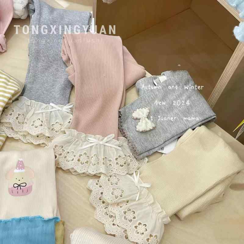 レギンス 女の子 子供 ベビー キッズ カジュアル おしゃれ かわいい 刺繍 レース リボン 綿90% ロング..