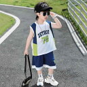 子供服 男の子 バスケットボールウェア 夏用 スポーツウェア おしゃれ タンクトップ ショートパンツ 上下セット ノースリーブ 薄手 軽量 ポリエステル 吸湿速乾 普段使い レジャー ブラック ネイビー