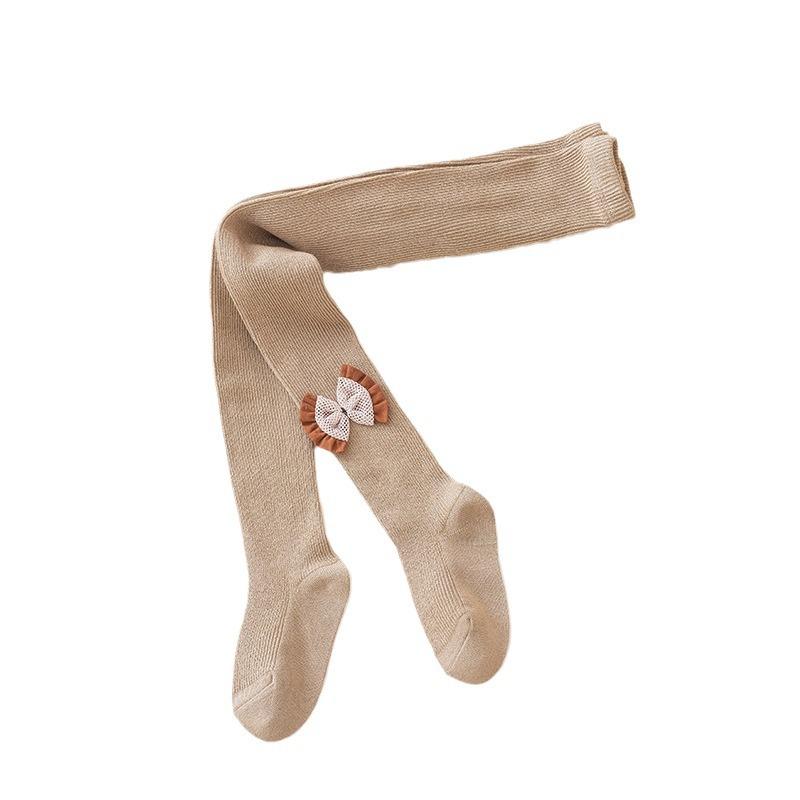 タイツ キッズ 女の子 レギンス スパッツ 無地 蝶結び リボン ストライプ柄 レース 綿 コットン 精紡綿..