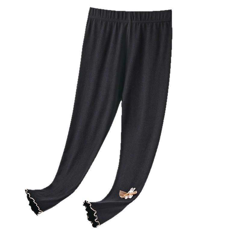 レギンス キッズ 女の子 女児 春秋 9分丈 アンクル丈 ハイウエスト フリル レース ストレッチ 粘繊維混..