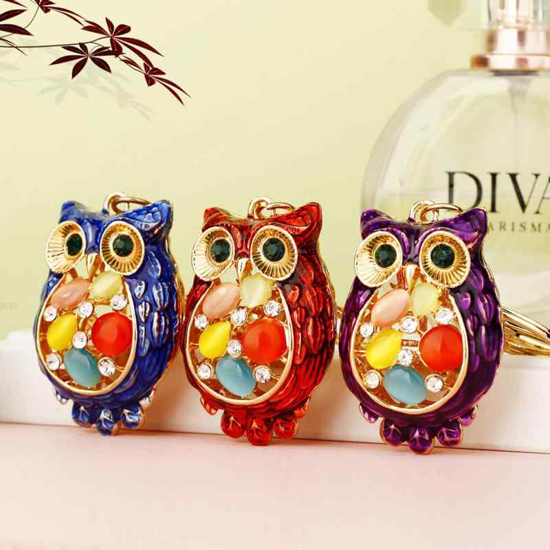 キーホルダー カートゥーン フクロウ キャッツアイストーン ラインストーン装飾 合金 亜鉛合金製 キーリング キーチェーン バッグチャーム 普段使い デイリー プレゼント ギフト 贈り物 誕生日 記念品 かわいい キャラクター グッズ