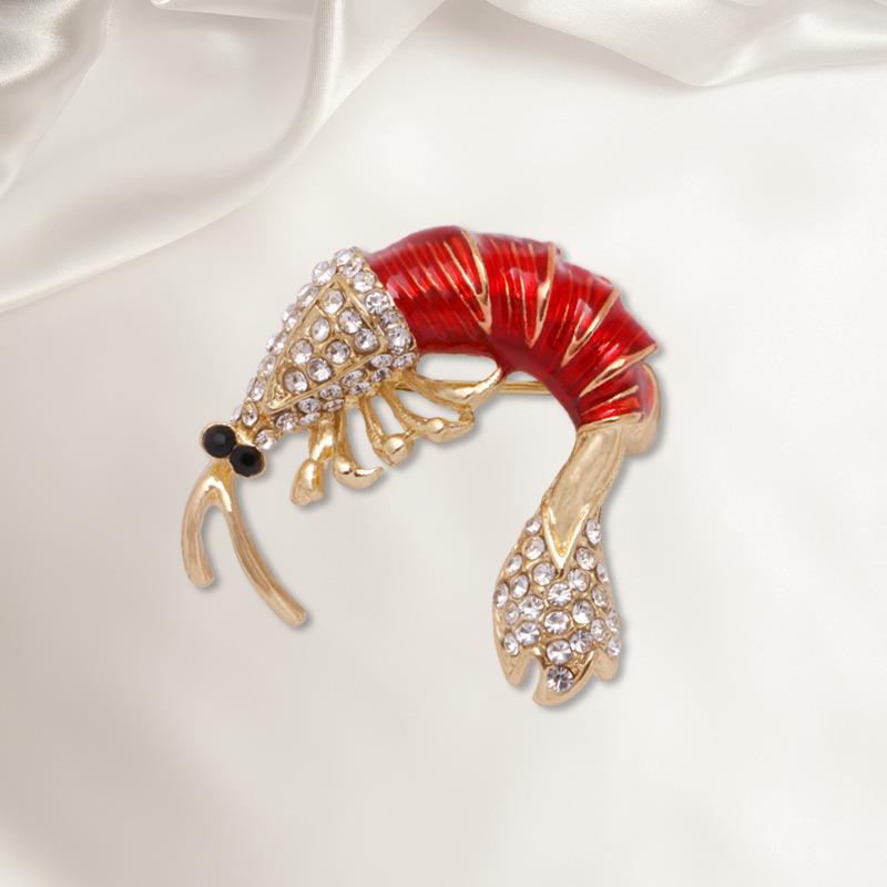 ブローチ 男女兼用 ザリガニ ドロップオイル エナメル ラインストーン 合金製 動物モチーフ ピンブローチ ラペルピン レッド ブルー シンプル おしゃれ かわ...