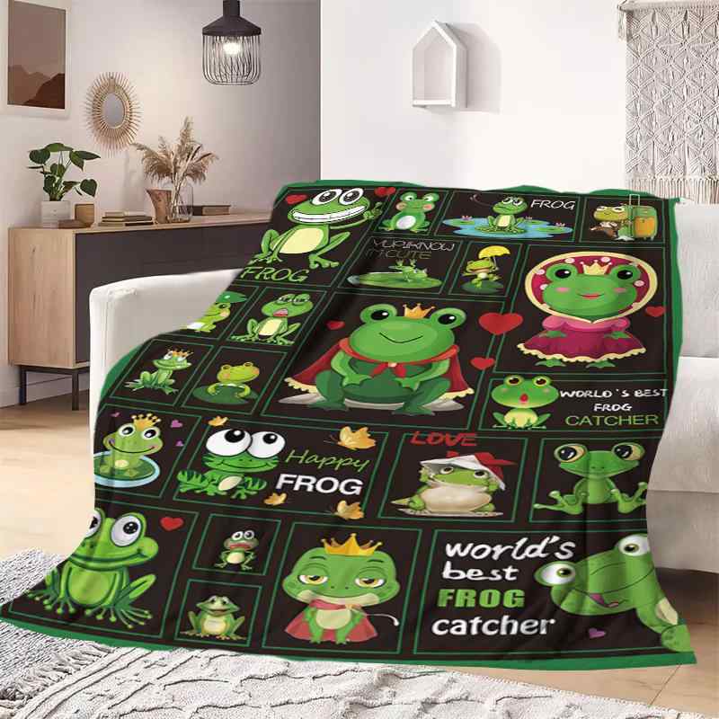 毛布 フランネル オフィス 昼寝 休憩 仮眠 膝掛け ブランケット ショール カエル デザイン アニマル柄 カートゥーン アニメ ポリエステル 四季兼用 オールシーズン かわいい動物