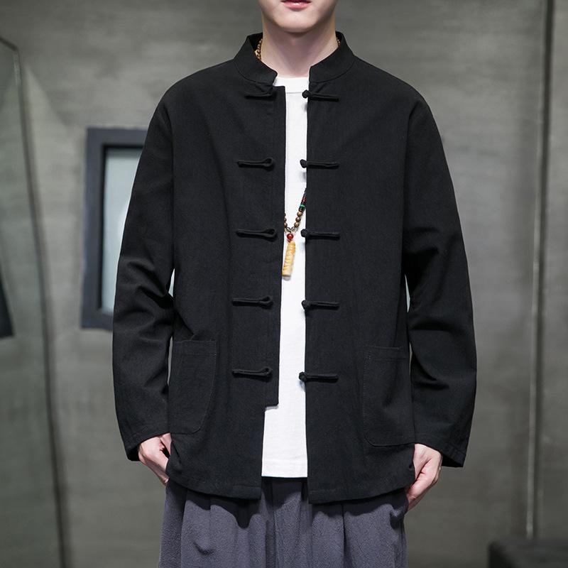 シャツ メンズ 男性用 春秋 新中華風 中国風 レトロ 復古調 長袖 綿麻 コットンリネン リネン 飾りボタ..