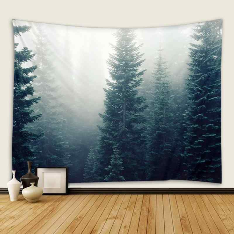 タペストリー 壁掛け 幻想的な霧の森 山と木々 自然風景 ウォールデコレーション ポリエステル モダン ..