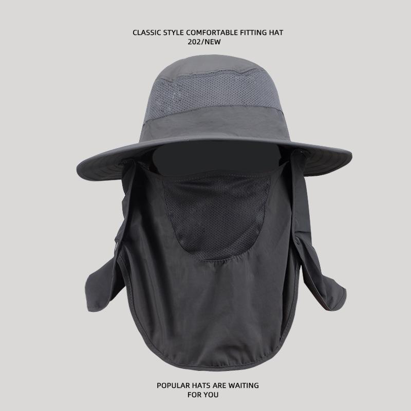 サファリハット メンズ 男性用 夏用 オールシーズン アウトドア 登山 釣り 旅行 キャンプ UVカット 紫外線対策 日よけ 速乾 通気性 防水 防風 ポリエステル ネックガード フェイスガード付き 広つば ブラック ダークグレー アーミーグリーン