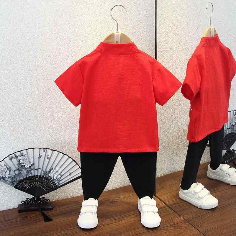 唐装 キッズ 男児 夏物 漢服 中国龍 ドラゴン柄 上下セット 民族衣装 中華風 薄手 接触冷感 涼しい 快..