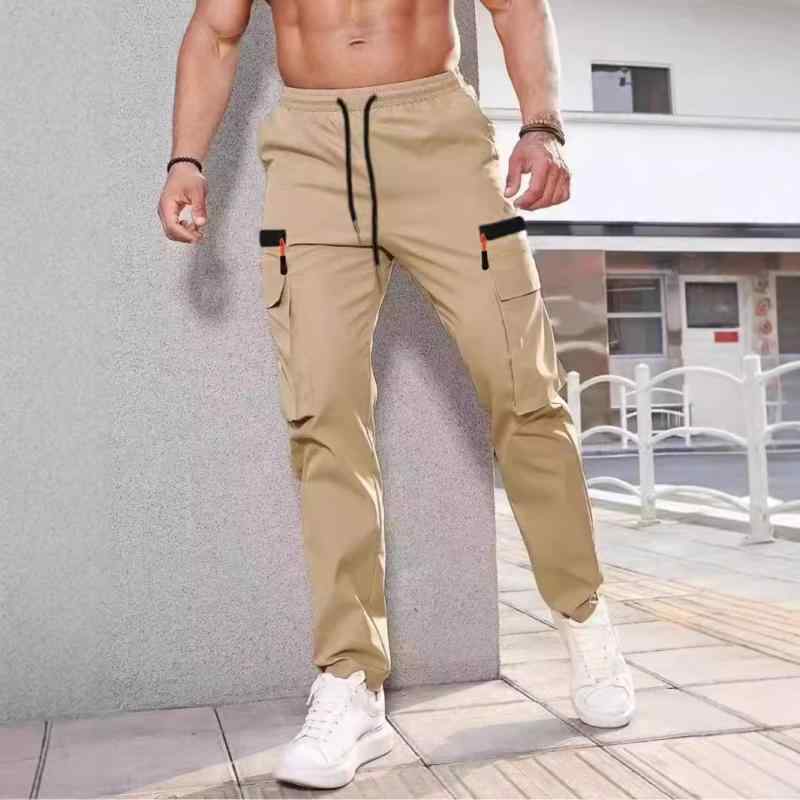 Cargo Pants - パンツ メンズ マルチポケット カーゴパンツ ストレートパンツ ポリエステル 薄手 軽量 ノンストレッチ イージーケア 普段使い ロング丈 ブラック カーキ グレー ミリタリーグリーン