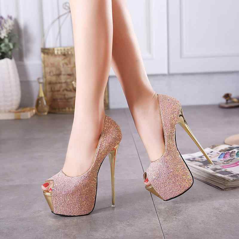 サンダル レディース オープントゥ 厚底 プラットフォーム 超ハイヒール ピンヒール スパンコール グリ..