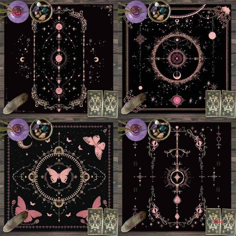 テーブルクロス ピンク 星 月 蝶 模様 厚手 タロットカード 占い 儀式 ゲームマット ボードゲーム カー..