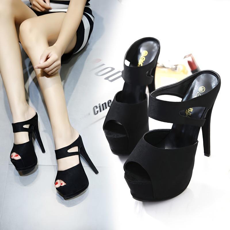 ミュール レディース 超ハイヒール ピンヒール 厚底 プラットフォーム オープントゥ サンダル ブラック PUレザー 合成皮革 美脚 スタイルアップ エレガント きれいめ