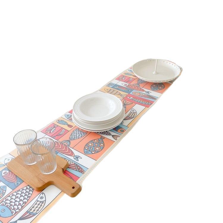 テーブルクロス エスニック レトロ テーブルカバー テーブルランナー TPU素材 防水 防油 撥水 拭ける 洗濯不要 イージーケア 食卓用 ダイニング リビング ローテーブル コーヒーテーブル デスクマット 魚柄 ストライプ チェック柄