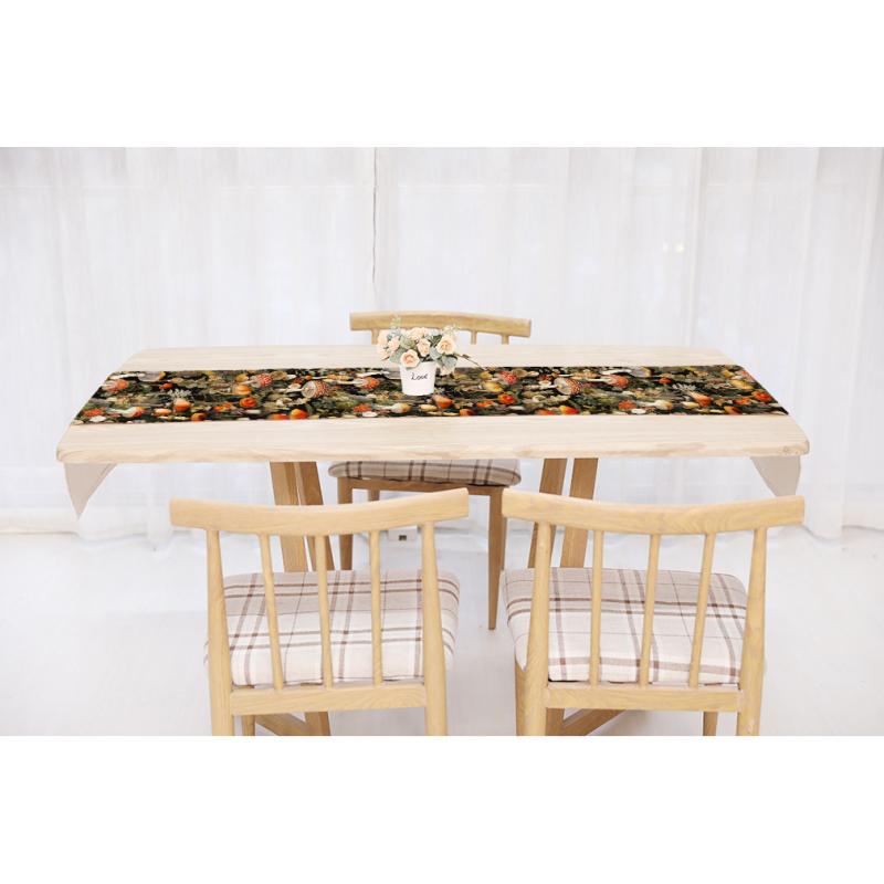 テーブルランナー レトロ アンティーク風 きのこ柄 マッシュルーム柄 麻 リネン コットンリネン 天然素..