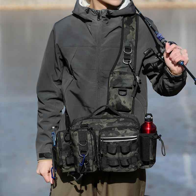 釣りバッグ ルアーフィッシング 釣具収納 ロッドホルダー付き 多機能 大容量 チェストバッグ ウエストバッグ スリングバッグ 斜め掛け ボディバッグ バックパック アウトドア レジャー 旅行用 ポリエステル ブラウン ブラック 迷彩柄