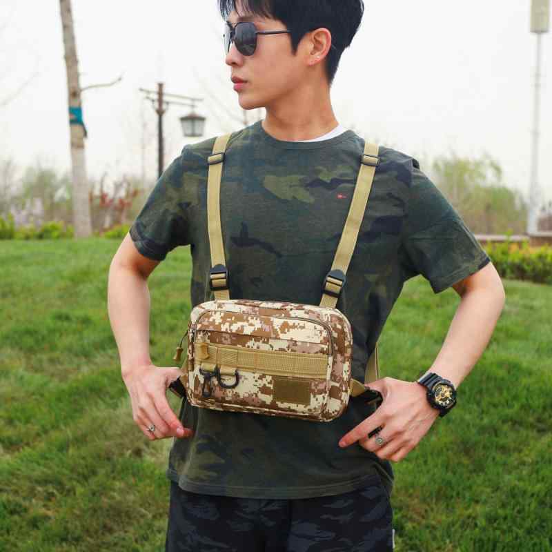 チェストバッグ メンズ ボディバッグ タクティカル 迷彩柄 カモフラージュ トレンド アウトドア ワークベスト型 スポーツ オックスフォード生地 軽量 大容量 通気性