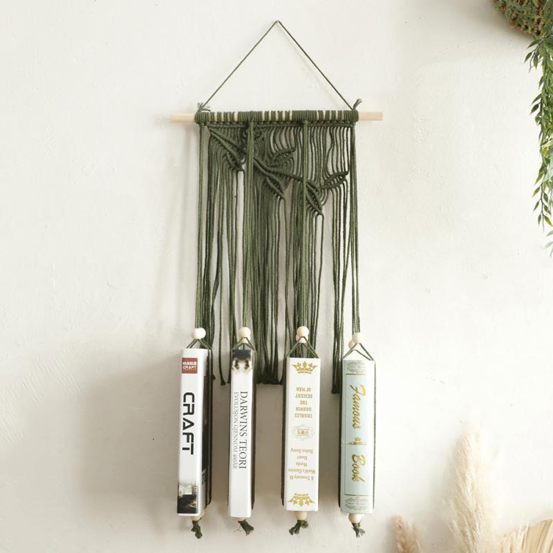 タペストリー ボヘミアン ハンドメイド コットン ウッドビーズ マクラメ 編み込み 壁掛け ウォールデコ インテリア 装飾 リビング 書斎 寝室 玄関 ナチュラル シンプル 格子柄