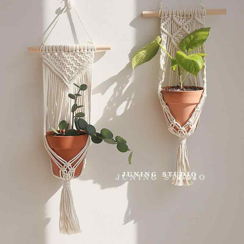 プラントハンガー 北欧風 ボヘミアン マクラメ編み 手編み コットンロープ 植木鉢用 吊り下げ 鉢カバー 壁掛け ウォールデコレーション 室内 店舗用 インテリア雑貨