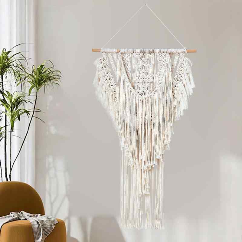 タペストリー ボヘミアン 北欧風 手織り コットン 壁掛け シンプルモダン インテリア 壁飾り ウォールデコレーション 寝室 リビング 子供部屋 ベッドサイド 装飾 ホワイト 長方形