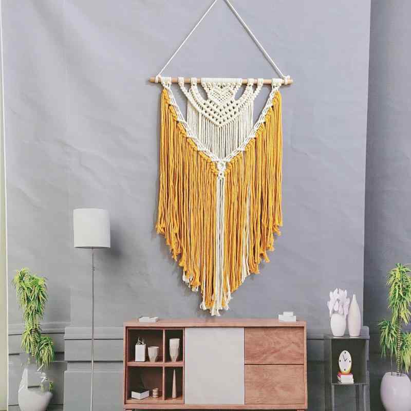 タペストリー 北欧 ボヘミアン 手織り 編み込み 綿 壁掛け 壁飾り ウォールデコ リビング 寝室 書斎 玄関 ベランダ インテリア 民泊 オブジェ 背景装飾 オフホワイト アイボリー 木製