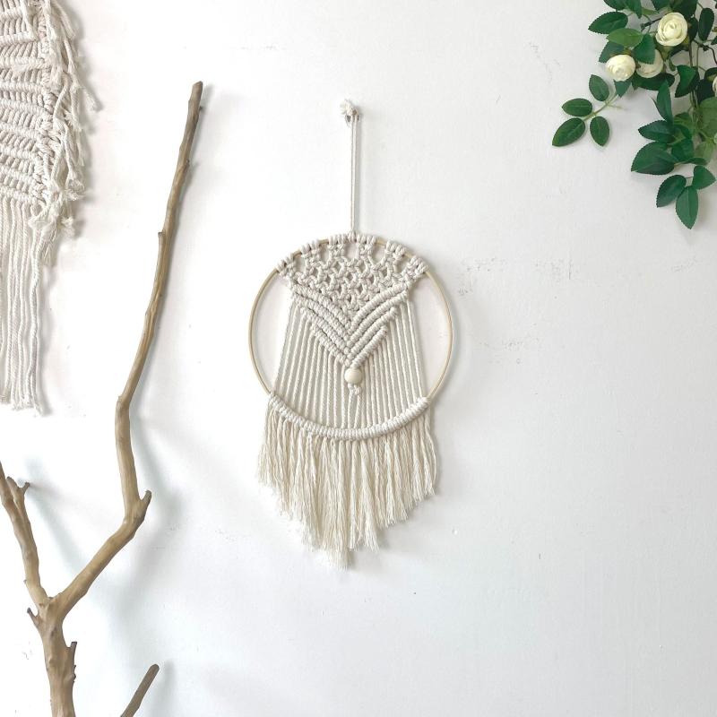 タペストリー 北欧スタイル 手作り 編み込み ドリームキャッチャー 壁掛け 壁飾り ボヘミアン 円形 綿 コットン ホテル 民泊 カフェ リビング 寝室 玄関 子供部屋