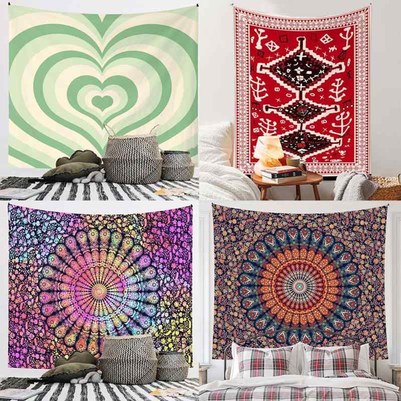タペストリー マンダラ 曼荼羅模様 壁掛け ボヘミアン エスニック 民族風 ポリエステル製 長方形 洗濯..