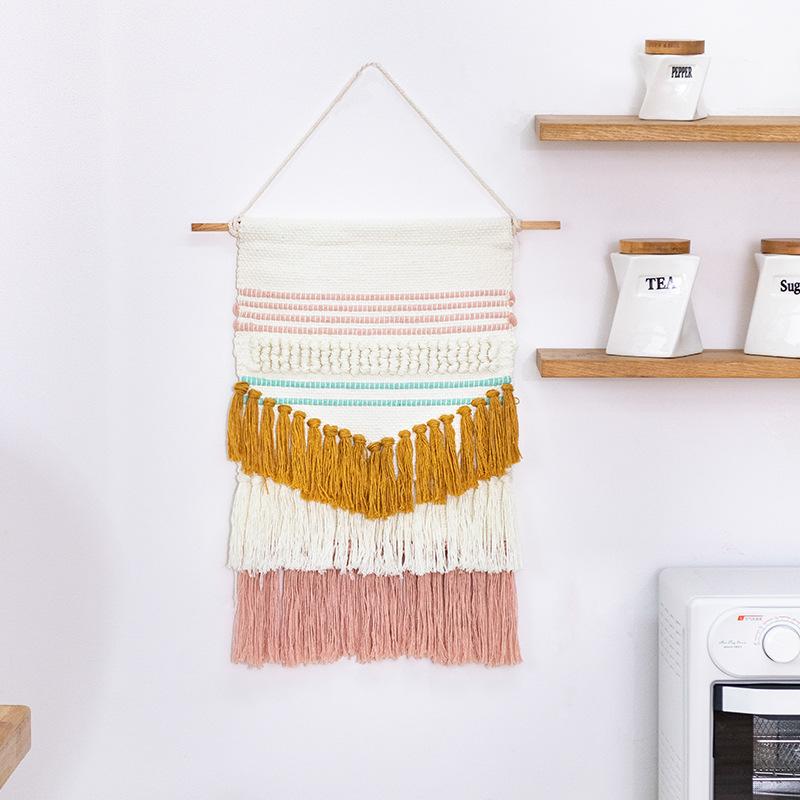 タペストリー コットン 手織り 立体 ジャカード カラフル フリンジ ボヘミアン 壁掛け ウォールデコレ..