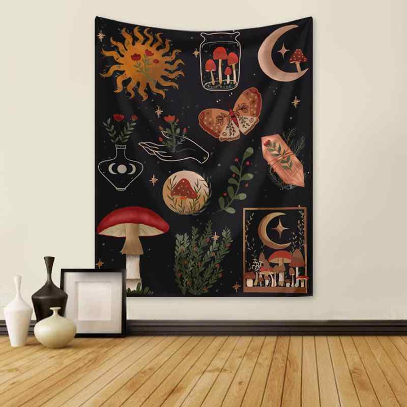 タペストリー ボヘミアン 太陽 月 花 キノコ 植物柄 壁掛け ファブリックポスター 寝室 リビング 部屋 ..