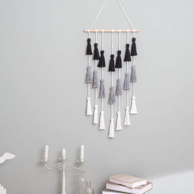 タペストリー 壁掛け ボヘミアン コットン 綿 シンプル ミニマル 三色使い タッセル 編み込み インテリア 飾り リビング 寝室 玄関