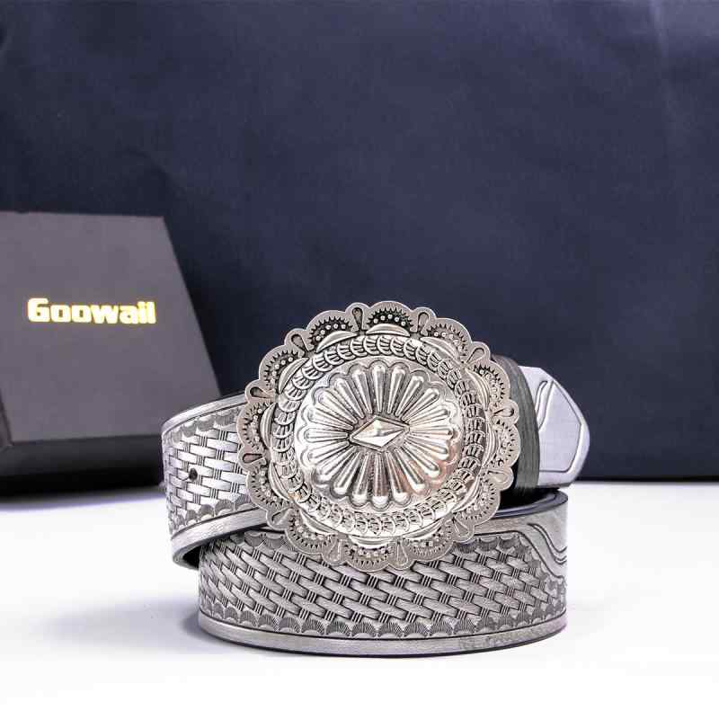 ベルト メンズ 男性用 ウエスタン カウボーイ パンクスタイル レトロ アンティークシルバー プレートバ..