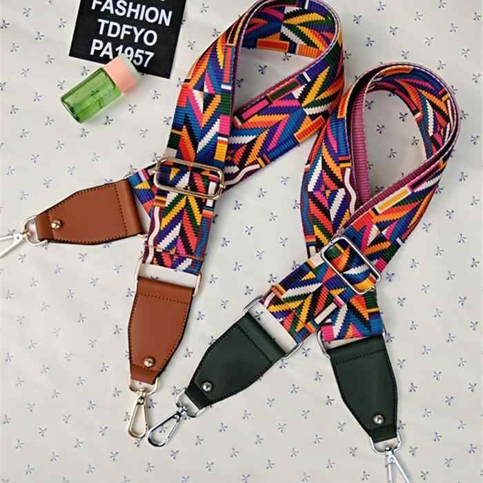 ショルダーストラップ レディース 幅広 太め 民族風 エスニック柄 マルチカラー 調節可能 アジャスター..