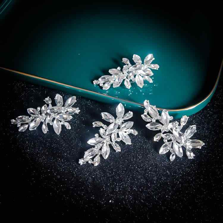 ヘッドドレス レディース シルバー リーフ フラワー ハンドメイド 合金製 ラインストーン ブライダル ウェディング 結婚式 披露宴 パーティー フォーマル 髪飾り サイドクリップ ヘアピン