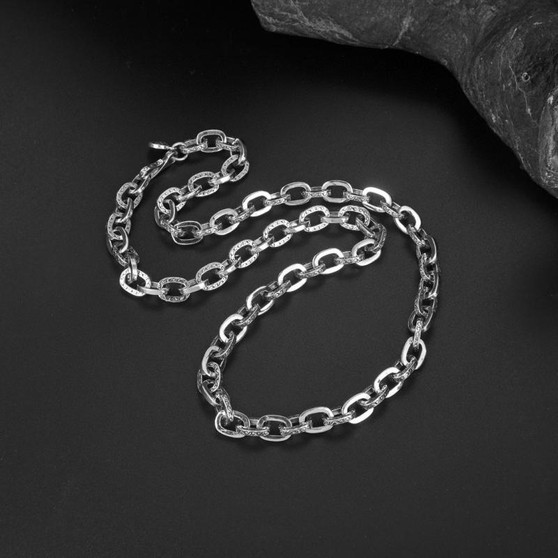 ネックレス メンズ 925シルバー 唐草模様 アンティーク調 レトロモダン 重厚感 存在感 ロングネックレス シルバーチェーン スネークチェーン 普段使い カジュアル 男女兼用 アクセサリー