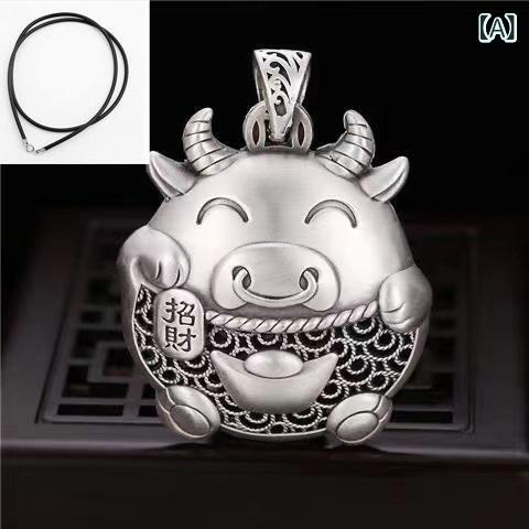 ネックレス 男女兼用 メンズ レディース S925スターリングシルバー 牛モチーフ 開運 ロングペンダント 民族風 エスニック 高級感 レトロ ヴィンテージ カジュアルスタイル 秋冬ファッション 存在感ある おしゃれな首飾り(4)