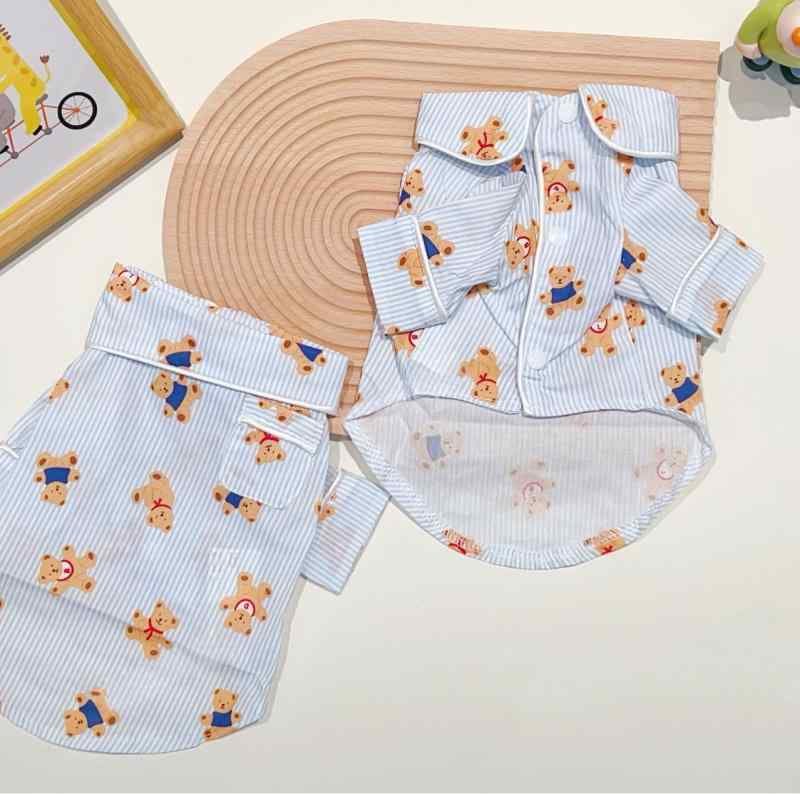 ペット用シャツ 犬用 マルチーズ ヨークシャーテリア ビションフリーゼ かわいい クマ ストライプ柄 パジャマ ルームウェア コットン 綿100% 快適 通気性 お散歩 普段使い 韓国風