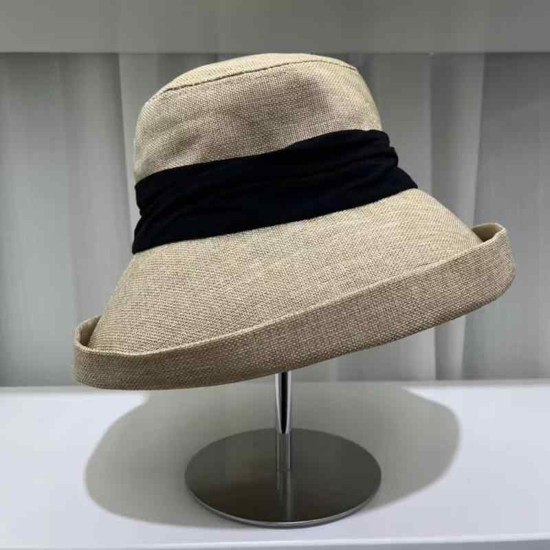 バケットハット レディース 女性用 つば広 ワイドブリム 綿麻 コットンリネン 薄手 夏用 折りたたみ UVカット 紫外線対策 日よけ 日焼け防止 小顔効果 通気性 カジュアル シンプル 上品 高級感 リゾート ベージュ キャメル ブラック