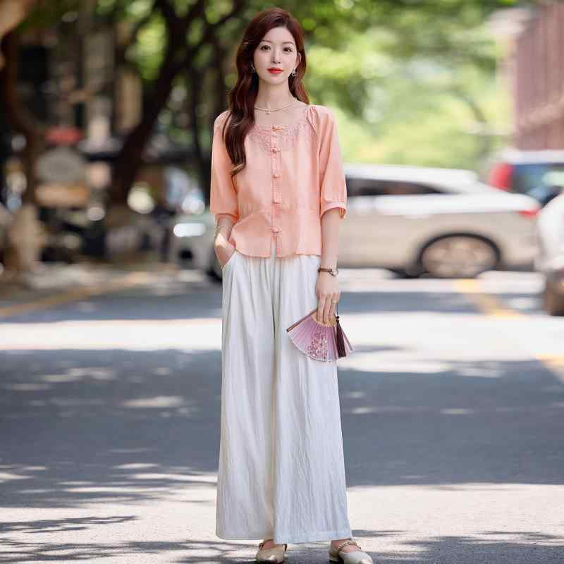 セットアップ レディース 新中華風 国風 カジュアル レトロ 綿麻 コットンリネン ポリエステル ワイド..
