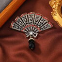 ブローチ 男女兼用 レトロ エスニック 中国風 亜鉛合金 扇子 扇形 ブラッククリスタル ラインストーン スーツ ジャケット コート 結婚式 パーティー フォー...