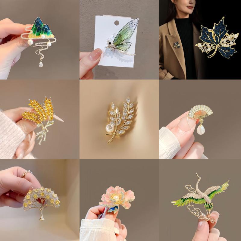 ブローチ 男女兼用 高級感 エレガント ラグジュアリー 個性的 おしゃれ ファッション 花 葉 蝶 動物 ひょうたん 麦穂 向日葵 チューリップ デザイン 合金...