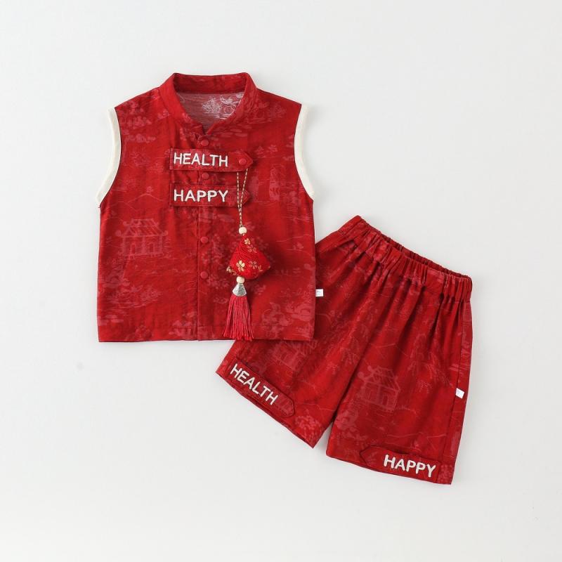 ・カテゴリ: キッズセットアップ・対象性別: ユニセックス・スタイル: チャイナ風・セットアップタイプ: パンツセット・セット内容: 2点セット・主な素材: 綿80%・対象年齢: 1〜3歳 (身長80〜100cm)・袖丈: ノースリーブ・フ...