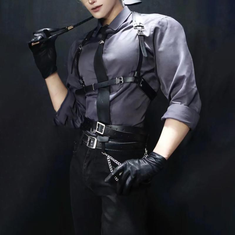ハーネス メンズ ユニセックス レザー 革製 コスプレ 仮装 衣装 ボディハーネス サスペンダー ベルト ..