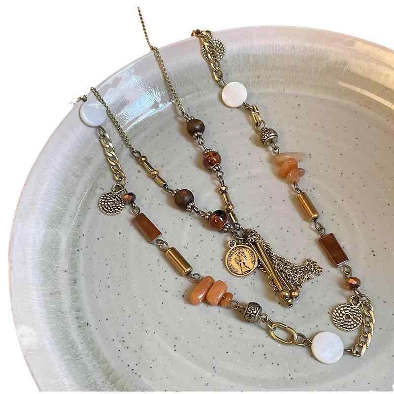 ネックレス レディース 女性用 ロング 二連 重ね付け アンティーク風 ボヘミアン エスニック 民族風 個..