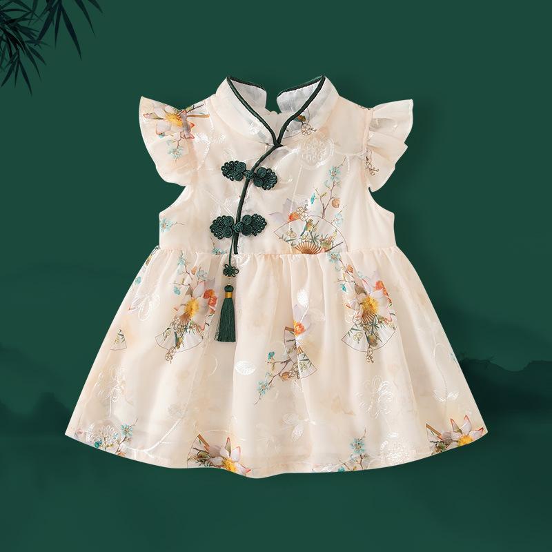 ワンピース 女の子 ベビー 夏物 チャイナ風 中華風 綿 コットン 赤ちゃん 幼児 一歳 誕生日 バースデー..