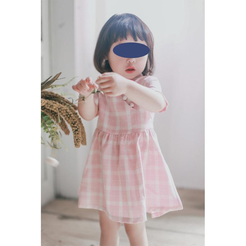 ワンピース 女の子 キッズ 格子柄 チェック柄 チャイナドレス風 民族風 半袖 綿素材 Aライン 春 夏 秋 ..